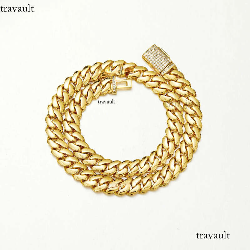 Miami Cuban Link Chain Necklace Designer 8/10/12/14mm Wide Micro Inlaid 5A CZ Dia In Buckle Rock Rapper Hip Hop Gold Mens Jewelry Women Luxe Gift