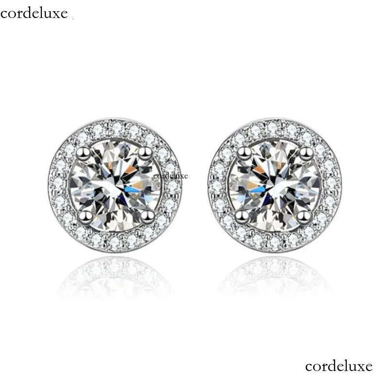 2024 Drop Ship Stud Earrings Simple Fashion jewelry Sterling Sier Round Cut 5A Cubic Zircon CZ Dia Gemstones Party Women EarringGift ae