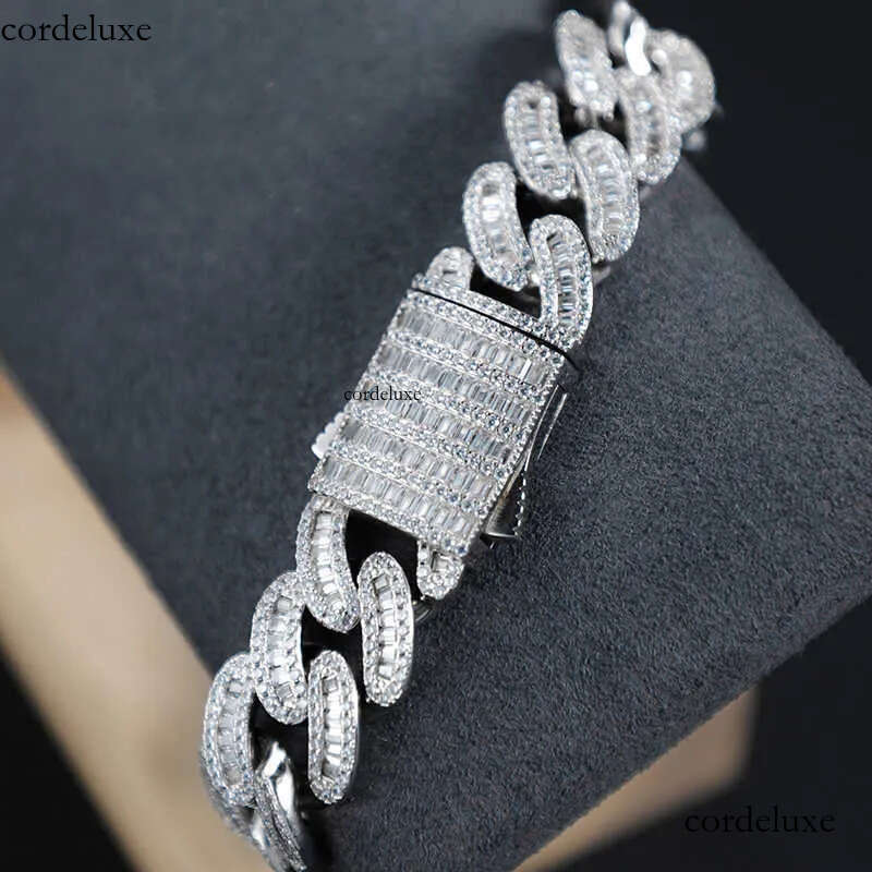 Custom 16mm Vvs Moissanite Iced Out Dia Necklace Arc Sterling Sier Baguette Cuban Chain 5c