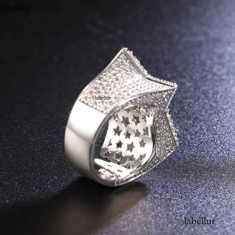 RTS ring S sier iced out hip hop jewelry white gold plated vvs moissanite dia cuban star rings 48