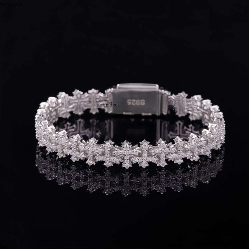 New Design Sterling Sier Gold Plated Link Bracelets Iced Out Vvs Moissanite Full Dia Cross Chain Bracelet
