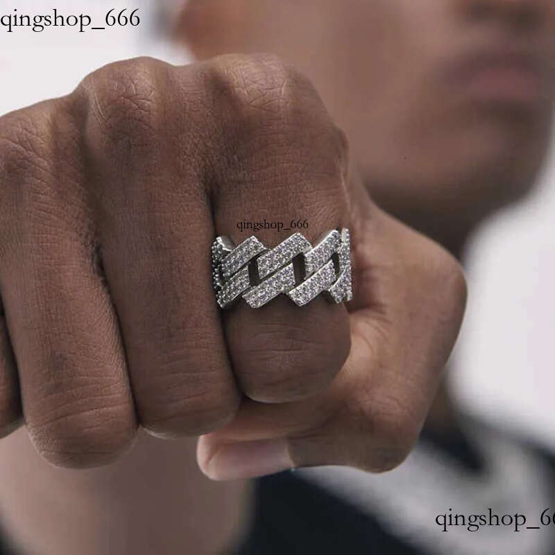 Custom Moissanite Cuban Ring S Sier with 2rows Hip Hop Mens White Gold Plated Vvs Dia Rings d3
