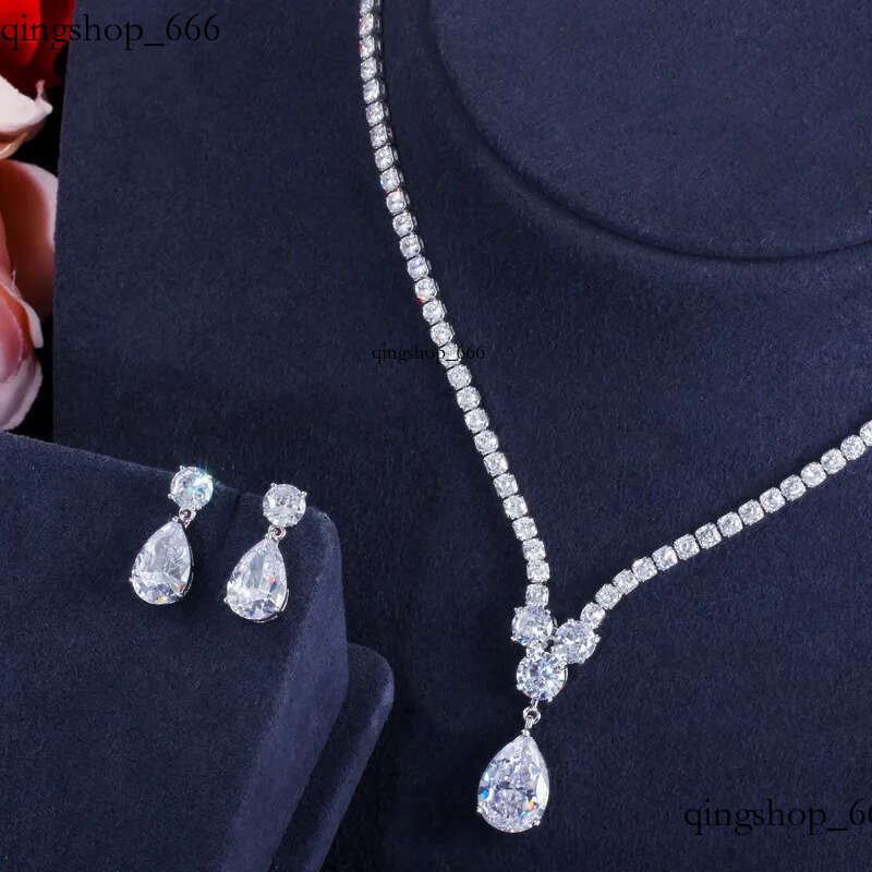 Choucong Original Wedding Jewelry Sets White Gold Fill Water Drop 5A Cubic Zircon CZ Dia Party Women Stud Earrings Bridal Tennis Necklace Gift 8d