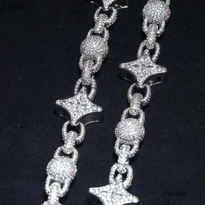 High Quality Hip Hop Star Flower Beads Infinite Necklace 5A Zircons Cuban Chain Jewelry 6d