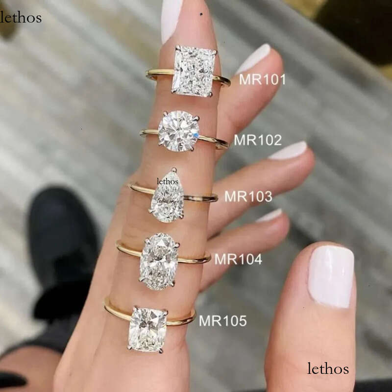 Top Sales 14K Gold Engagement Solitaire 3CT 4CT 5CT Oval Cushion Cut Wedding Band VVS Moissanite Ring for Women