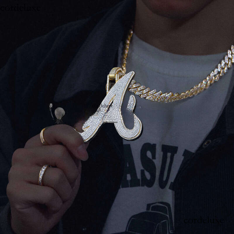 Micro Paved Moissanite Iced Out Initial A Sparkling Sterling Sier VVS Mossanite Dia Hiphop Letter Pendant 8f