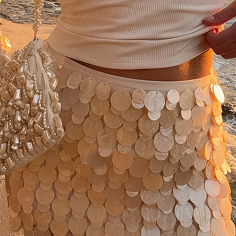 Big Sequins Shining Skirt Women Glitter Evening Party High Waist Vacation Midi Skirts Summer Night Straight Fashion Outfits 250519