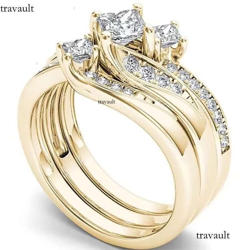 DHcollections Rose Gold Plated Simulated Dia Micro Set With Zircon Three Engagement Ring