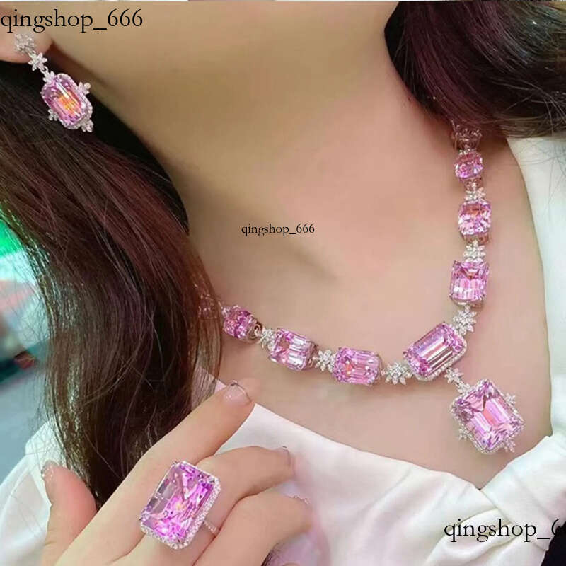 Choucong Brand Handmade Wedding Sets Jewelry Sterling Sier Princess Cut Pink Topaz Dia Necklace Party Open Ring Drop Earring Gift 06
