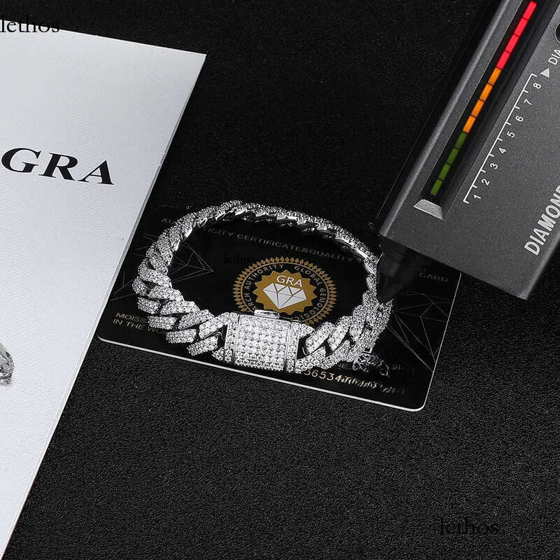 8/10/15/20mm Miami Hip Hop Jewelry Pass VVS Stone Shiny Sterling Sier Bracelet Moissanite Cuban Link Chain For Men 0d