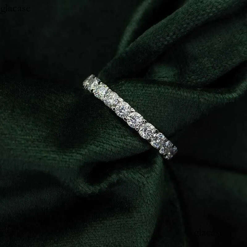 Popular Gold Plated 2mm 3mm Sterling Sier Eternity Moissanite Band Ring 76