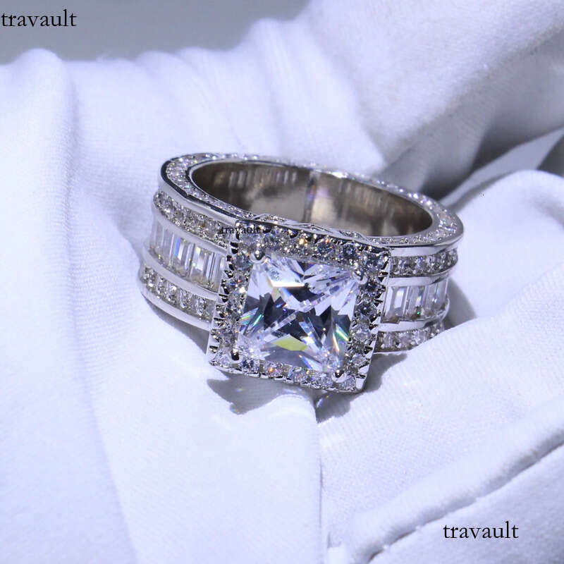 Wholesale Professional Jewelry Sterling Sier Princess Cut White Topaz CZ Dia Pave Promise Women Wedding Engagement Ring