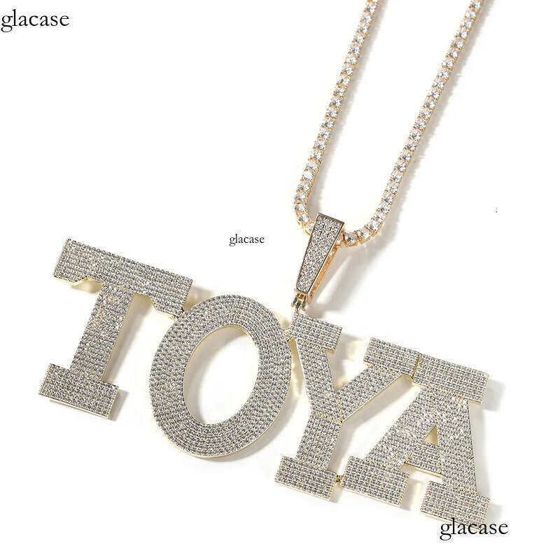 Hip Hop New Custom Name Large A-Z Letters Square Pendant 5A Zircon Mens Necklace 35