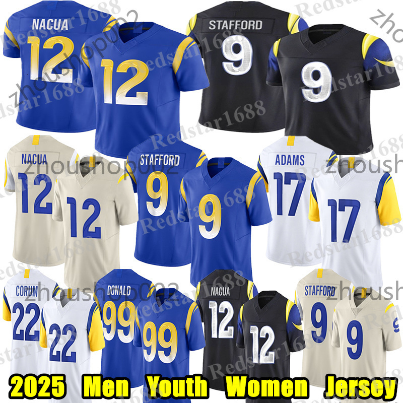 9 Matthew Stafford Football Jersey 12 Puka Nacua Davante Adams Donald Kyren Williams Jared Verse Jimmy Garoppolo Joshua Karty Jarquez Hunter Byron Young jerseys