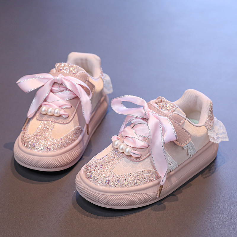 Crystal Glitter Casual Shoes Lace Pearl White Shoes Big Children's Sports Shoes Designer Designer Shoes Autumn New Luxury Shoes Men's And Wo