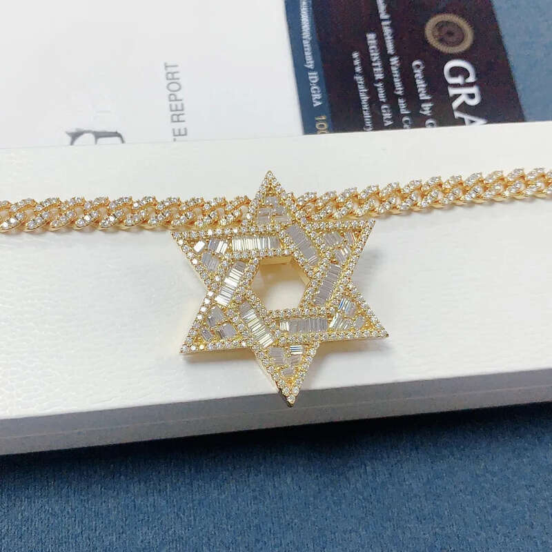 Good Quality Sier baguette Moissanite Hip Hop Je Star of David Jewelry Iced Out Custom Pendant