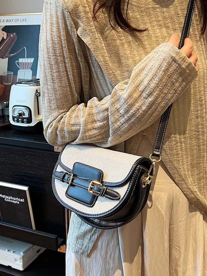 Women Canvas Small Shoulder Bag Fashion Purses Retro PU Leather Female Saddle Bags Laides Cross Body Bags 251010