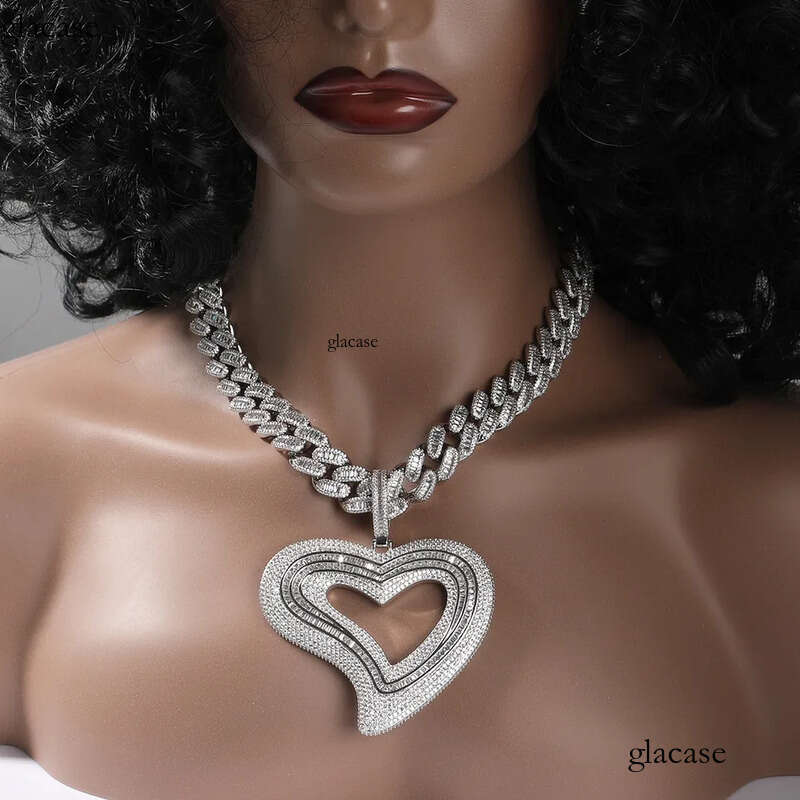 Iced Out Heart Necklace Rose Gold Sier Plated Big Pendant Mens Hip Hop Necklaces Jewelry 24