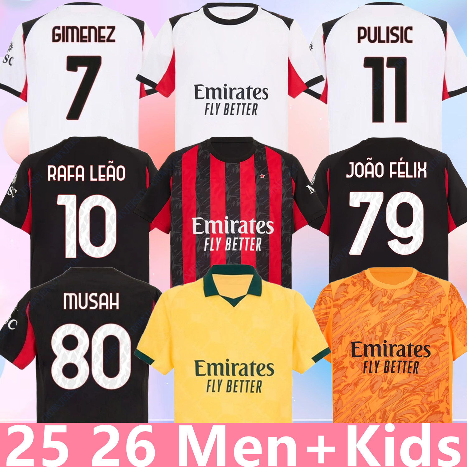25 26 Black white Jerseys 2025 2026 home away THEO PULISIC REIJNDERS TOMORI RAFA LEAO Football shirts uniform fans 125th BONDO JOAO FELIX GIMENEZ fourth