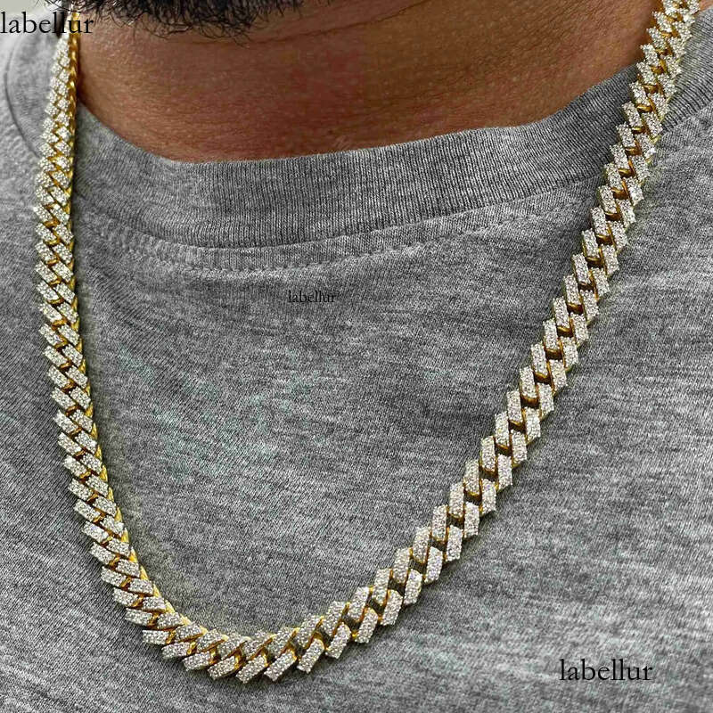 necklace moissanite chain 10mm 22inches Mens Real Hip Hop Chains Vvs Moissanite Dia Prong Set 10k Gold Cuban Link Chain 3e