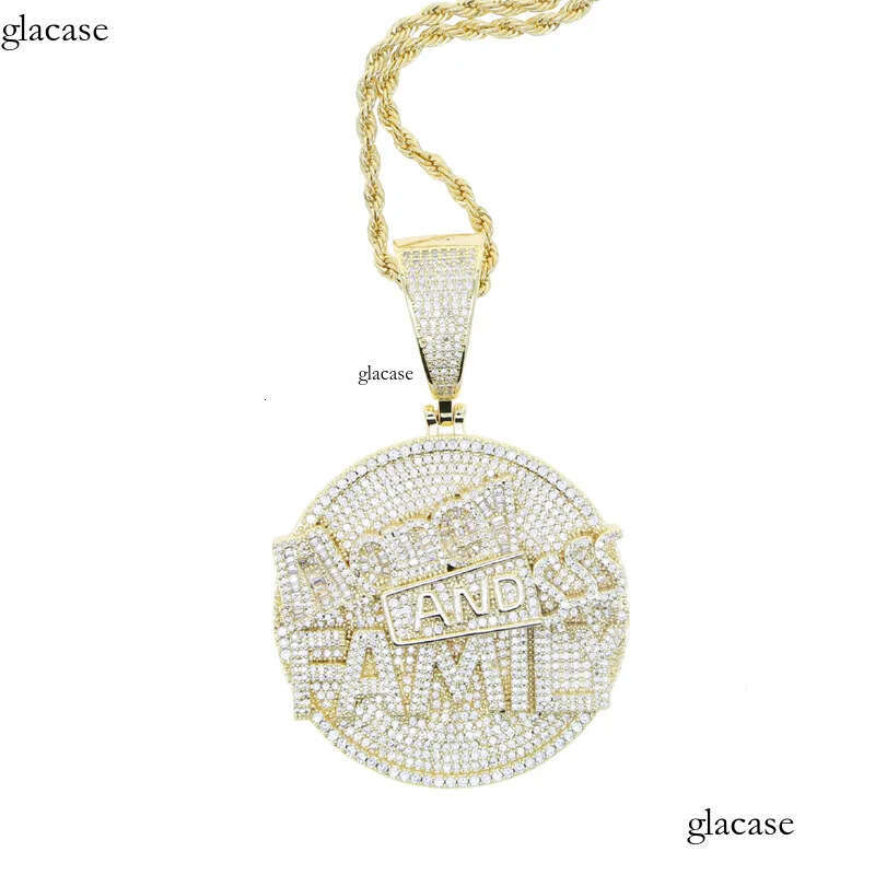 Hip Hop MONEY AND FAMILY Letters Pendant Necklace Full Zircon Mens Jewelry Gift ea