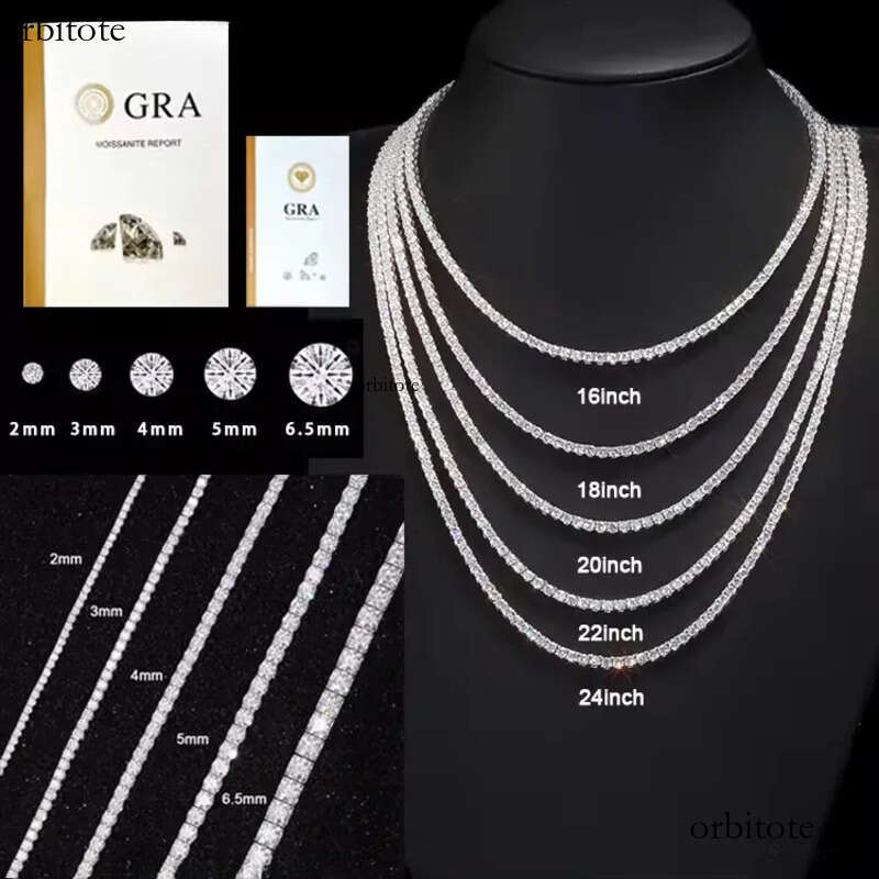 Wuzhou factory price hip hop necklace S sier with GRA VVS cuban k 2mm - 6.5mm moissanite tennis chain jewelry 93
