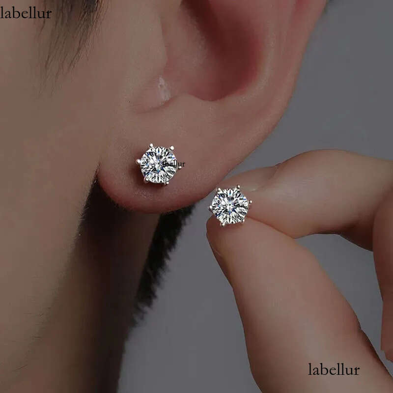 Classical Six Claw Stud Earrings Soilatire Simple Fine Jewelry Real 100% Sterling Sier Round Cut White Moissanite Dia Party Eternity Women Wedding Ear