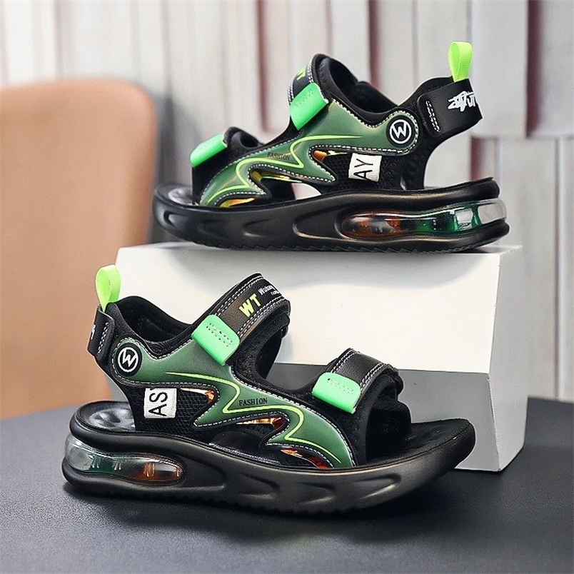 Boys Sandals Air-cushion Bottom SummerChildrens Non-slip Middle-aged and Small Boys Outdoor Sports Beach Student Sandals 240513