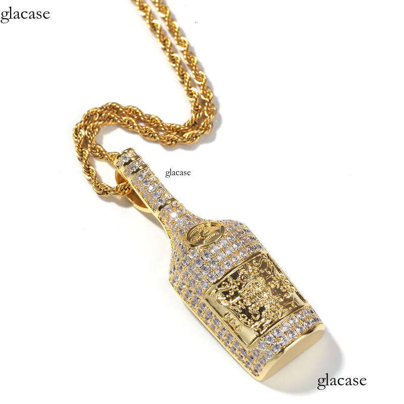 Hip Hop Wine Bottle Pendant Necklace TopBling 5A Zircon Bar Pua Rap Mens Jewelry 80