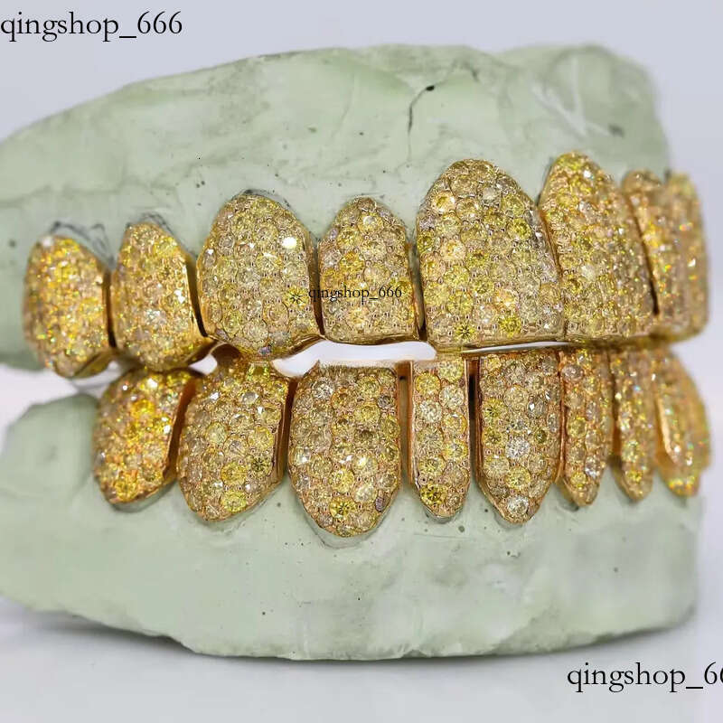 Yellow Gold Plated Dia Customized Jewelry Trending Hip Hop Dental Grillz Iced Out Top and 8 Bottom Teeth