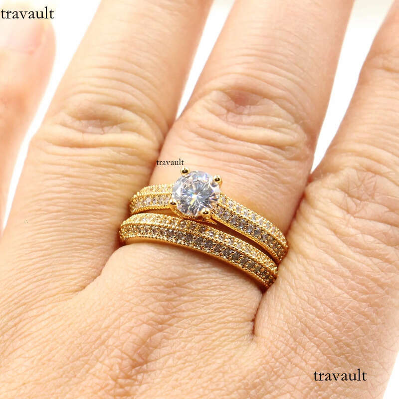 Wholesale Professional Lots Of Stock Classical Fashion Jewelry Sterling Sier&Gold Fill Round Cut White Topaz CZ Dia Wedding Ring