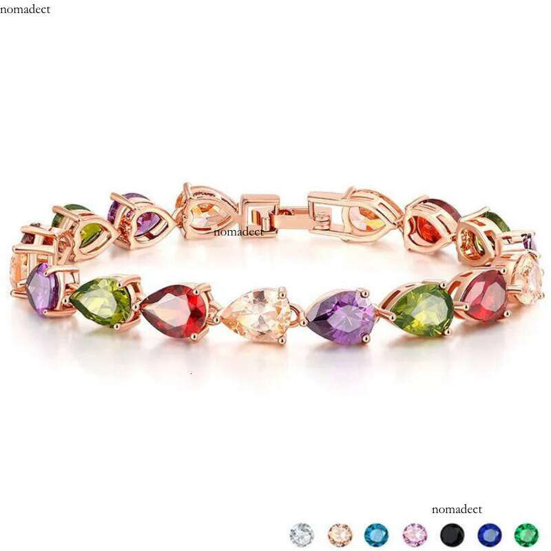 2020 Classical Fashion Jewelry Sterling Sier&rRose Gold Water Drop Pear Cut Colorful CZ Dia Women Wedding Bracelet For Lover Gift d8