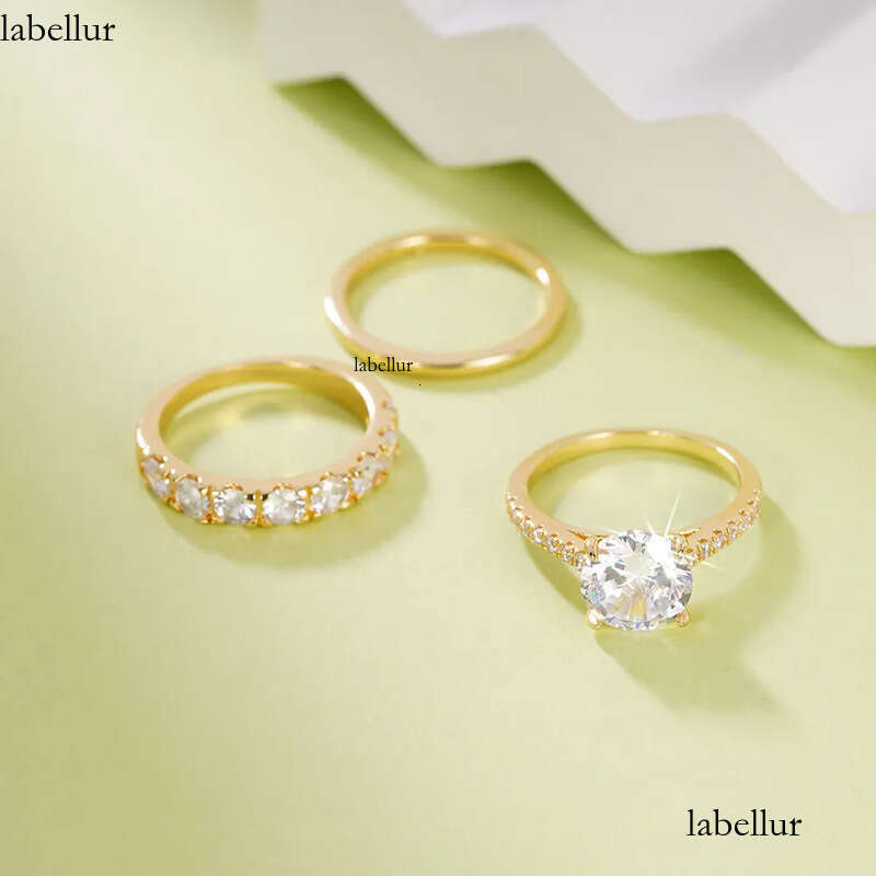 3PCS Wedding Rings Elegant Vintage Jewelry 10KT Gold Fill Round Cut White Cubic Zircon CZ Dia Gemstones Party Eternity Women Bridal Ring Set Gift c1