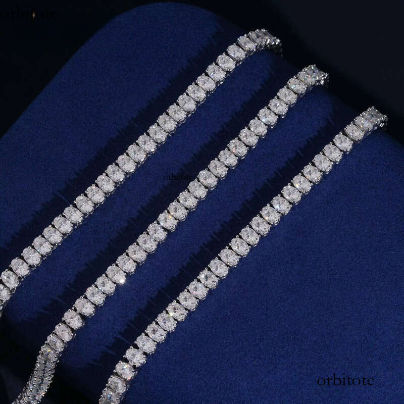 GRA Certification Oval Cut 4X6mm Fancy Shape Chain Sier Moissanite Tennis Necklace Rapper Jewelry 4b