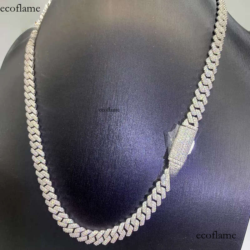 Hip Hop Men 8MM Prong Link Chain Bling Iced Out 2Row Moissanite S Sier Rhombus Cuban Necklace Jewelry
