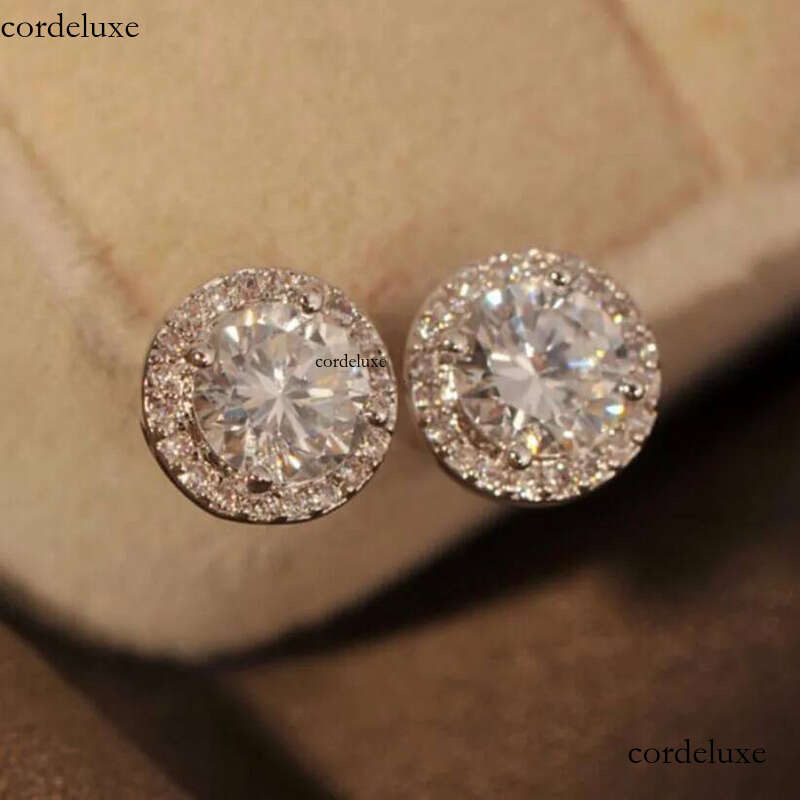 2024 Drop Ship Stud Earrings Simple Fashion jewelry Sterling Sier Round Cut 5A Cubic Zircon CZ Dia Gemstones Party Women EarringGift ae