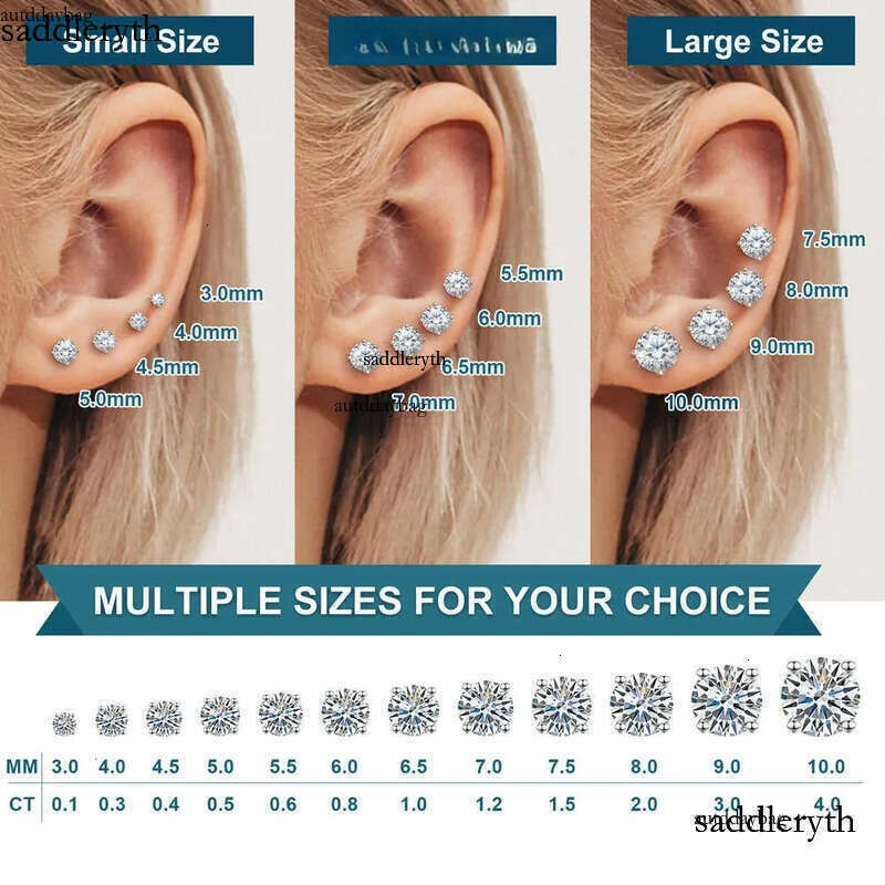 Dropshipping Usa Warehouse 3mm-10mm Gold Plated Sterg Sier Vvs Moissanite Dia Women Mossanite Stud Earrings Men 7a