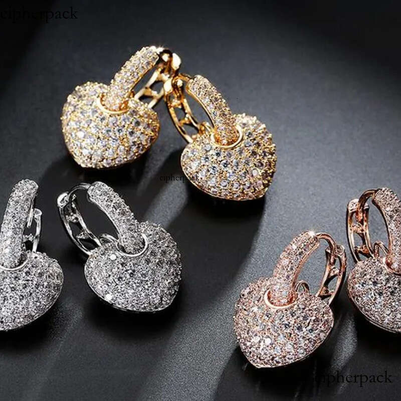 Brand New Jewelry T White&Rose Gold Filled Pave Full White Sapphire CZ Dia Women Drop Earring For Lovers' Gift With Box 2d