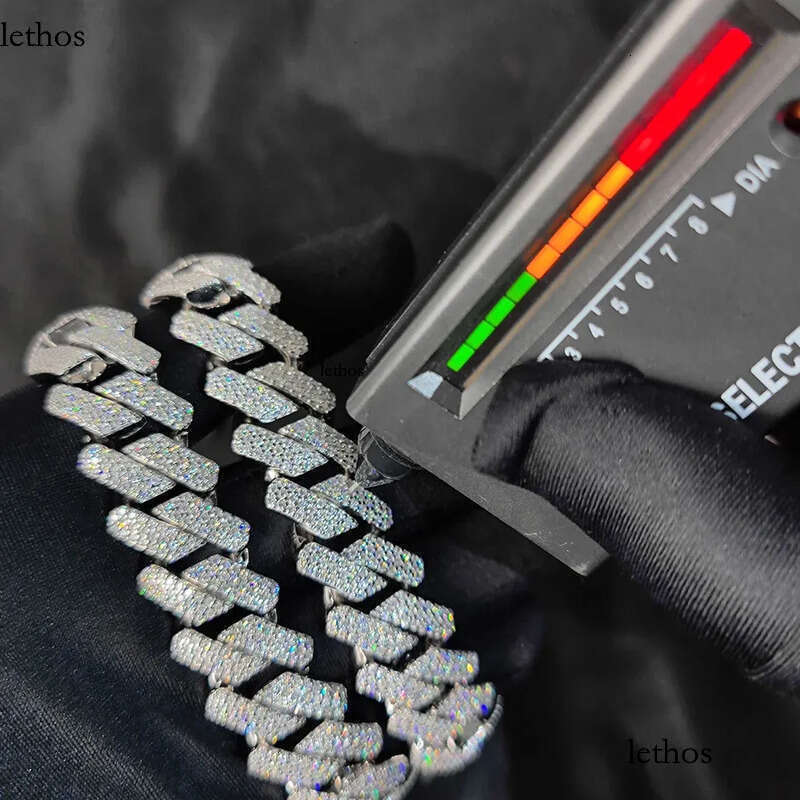 8/10/15/20mm Miami Hip Hop Jewelry Pass VVS Stone Shiny Sterling Sier Bracelet Moissanite Cuban Link Chain For Men 0d