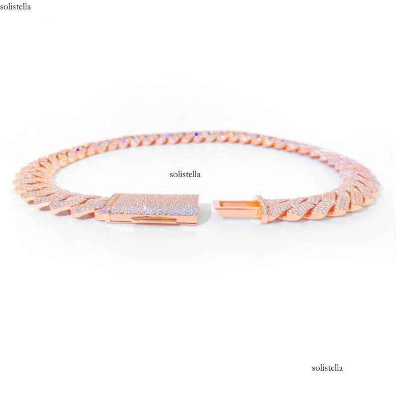 Bracelet Designer Jewelry Cuban k High Quality 3 Rows VVS Moissanite Dia Chain White Rose Gold Plated Hip-hop Chains for Men Necklace 12