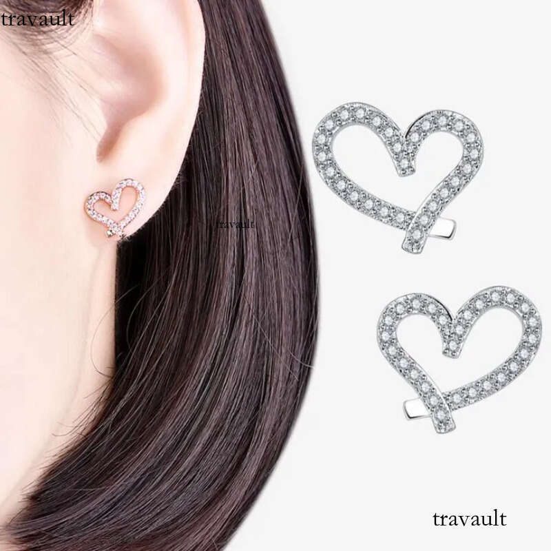 Designer Love Heart Stud Earrings with Crystal Gold Plated Shining Dia Sweet Earring Earings Ear Rings Jewelry for Women White Zircon