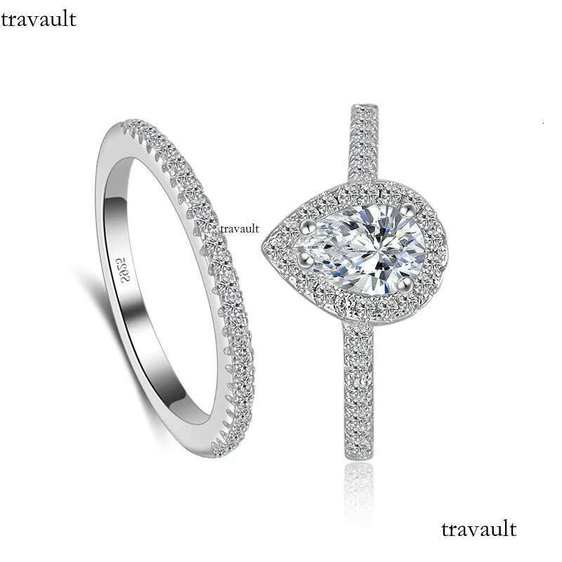 2025 Rulalei Jewelry Sterling Sier Pear Cut White Lab Moissanite Dia High Quality Party Promise Women Wedding Couple Ring Set Gift
