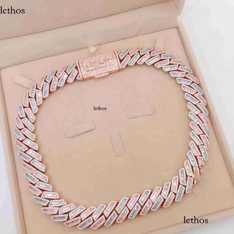 moissanite iced out cuban k chain Hip Hop Fine Jewelry Baguette Dia Men Necklace Sterg Sier Fully Vvs Moissanite designer jewelry 1b