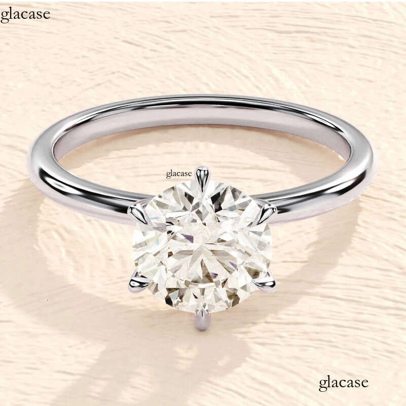 6 Prong Round Engagement Sier Ring/14k Solid Gold 3 Carats Solitaire Moissanite Ring For Wedding 1d