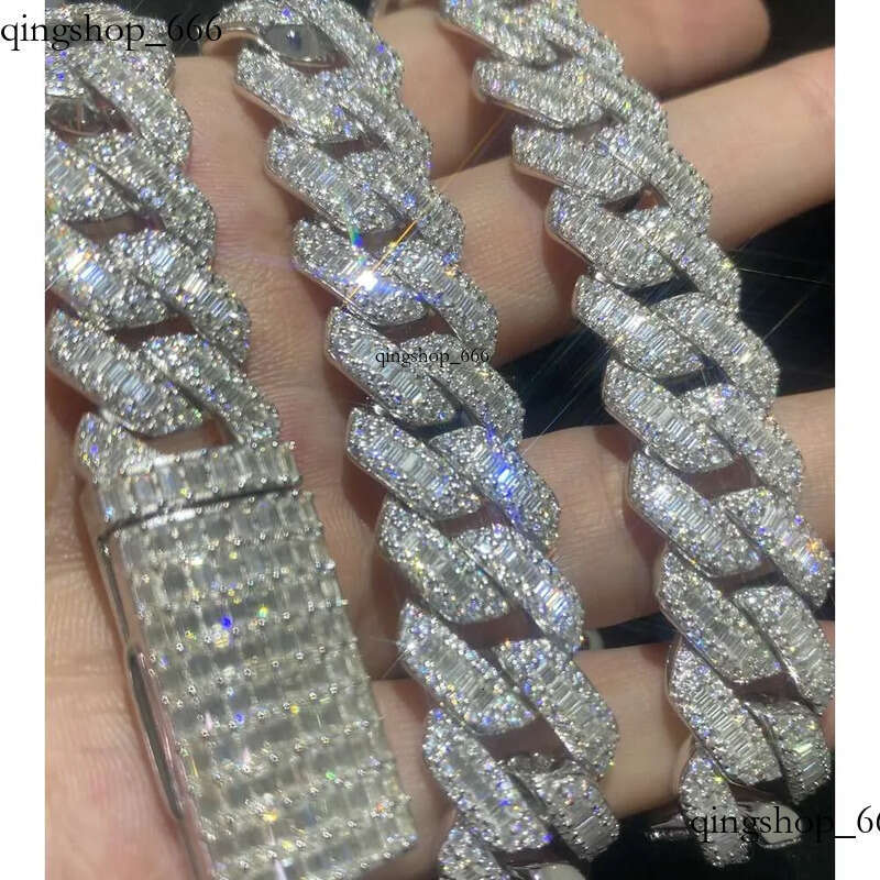necklace moissanite Selling 15mmT square sier inset Moissanite hip hop Cuban Mai Ah secret chain simulation drill collar f4
