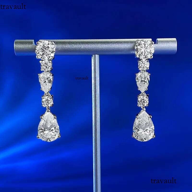 2025 Sparkling Top Sell Dangle Earrings Jewelry Real 100% Sterling Sier Water Drop White Moissanite Dia Gem Lady Women Long Earring Gift