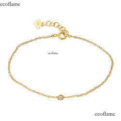 GB17 RINNTIN 14K Solid Yellow Gold Lobster Clasp Strand Cut Cable Chain Solitaire Bezel Set Moissanite Dia Bracelet