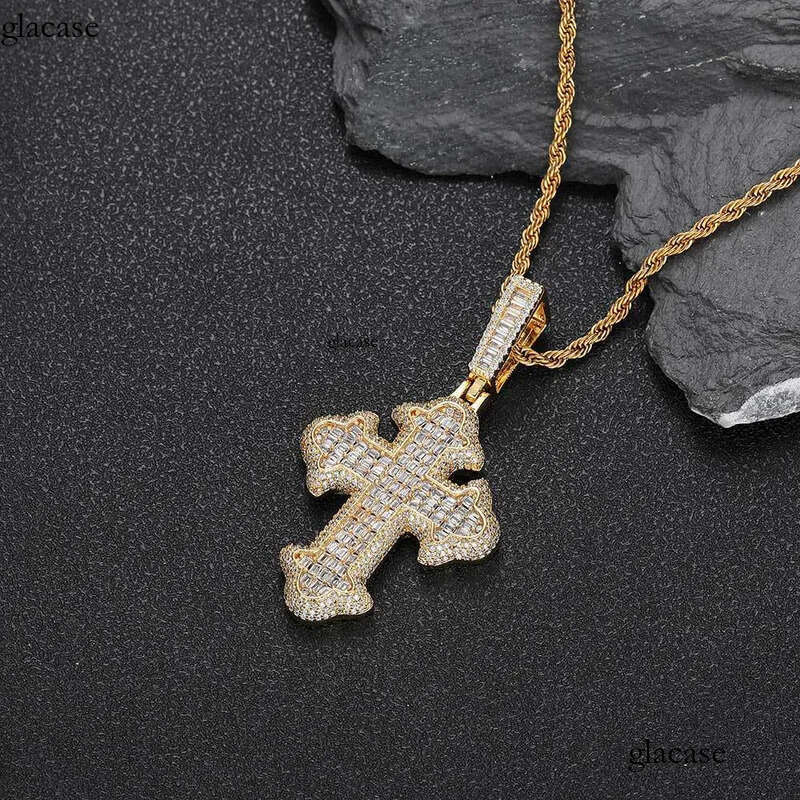 Hip Hop Fashion Charm Cross Pendant Necklace Zircon Crystal Real Gold Plated Women Men Religion Jewelry Gifts e3