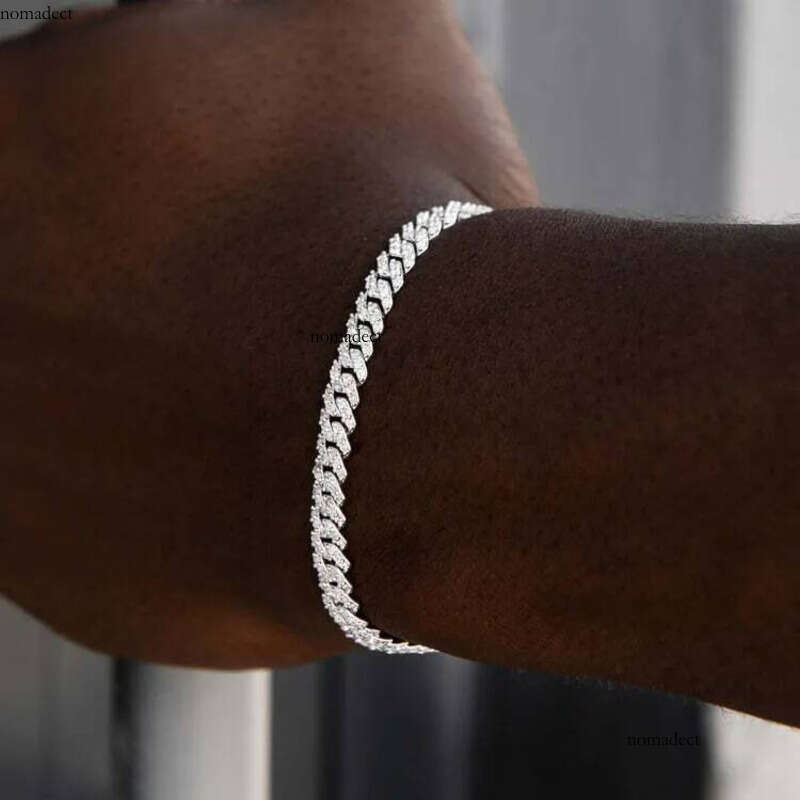 White Gold Sterling Sier VVS Moissanite Dia Cuban Link Chain Bracelet Iced Out Mossanite Jewelry For Men Women 9a