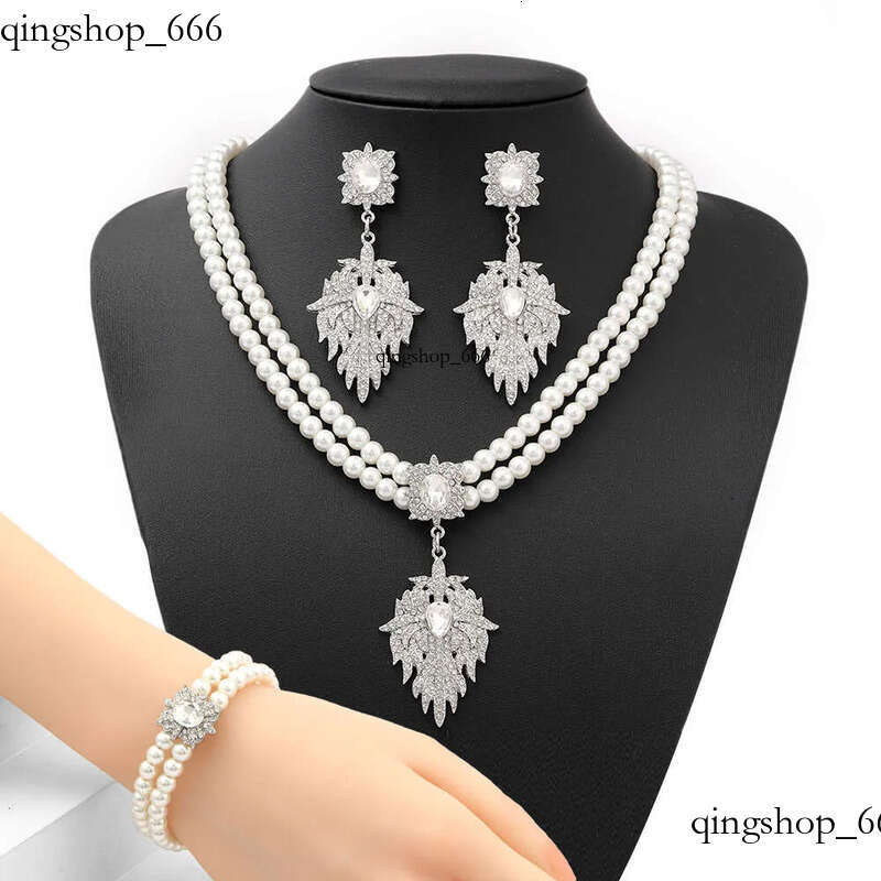 Womens Pearl Necklace Cubic Zirconia Dubai Dinner Set Party Engagement Handmade Jewelry Accessories b5